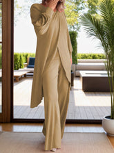 Load image into Gallery viewer, Full Size Slit Round Neck Long Sleeve Top and Pants Set