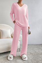 Load image into Gallery viewer, Ribbed V-Neck Top and Pants Lounge Set