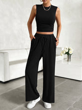 Load image into Gallery viewer, Mock Neck Sleeveless Top and Drawstring Pants Set