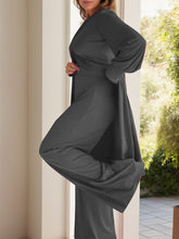 Load image into Gallery viewer, Full Size Slit Round Neck Long Sleeve Top and Pants Set