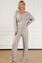 Load image into Gallery viewer, Ribbed V-Neck Top and Pants Lounge Set