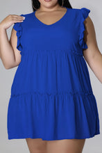 Load image into Gallery viewer, Plus Size V-Neck Frill Trim Mini Dress