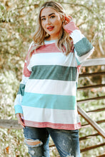 Load image into Gallery viewer, Green Plus Size Colorblock Pullover Top