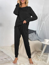 Load image into Gallery viewer, Round Neck Top and Drawstring Pants Lounge Set
