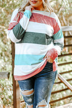 Load image into Gallery viewer, Green Plus Size Colorblock Pullover Top