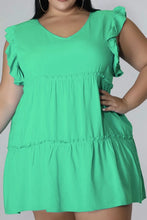 Load image into Gallery viewer, Plus Size V-Neck Frill Trim Mini Dress