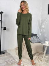 Load image into Gallery viewer, Round Neck Top and Drawstring Pants Lounge Set