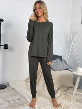 Load image into Gallery viewer, Round Neck Top and Drawstring Pants Lounge Set