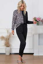 Load image into Gallery viewer, Leopard Round Neck Top and Drawstring Pants Lounge Set