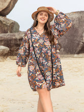 Load image into Gallery viewer, Plus Size Printed V-Neck Balloon Sleeve Mini Dress
