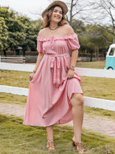 Load image into Gallery viewer, Plus Size Plaid Off-Shoulder Short Sleeve Midi Dress
