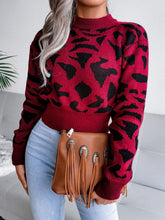 Load image into Gallery viewer, Leopard Round Neck Dropped Shoulder Sweater
