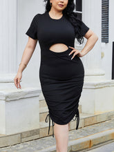 Load image into Gallery viewer, Plus Size Cutout Ruched Round Neck Short Sleeve Dress
