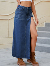 Load image into Gallery viewer, Slit Buttoned Denim Skirt with Pockets
