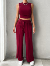 Load image into Gallery viewer, Mock Neck Sleeveless Top and Drawstring Pants Set
