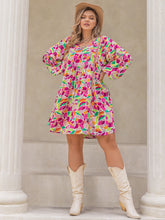 Load image into Gallery viewer, Plus Size Printed V-Neck Balloon Sleeve Mini Dress
