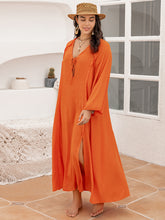 Load image into Gallery viewer, Plus Size Tie Neck Long Sleeve Slit Dress
