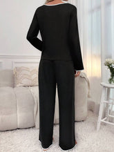 Load image into Gallery viewer, Contrast Trim Notched Long Sleeve Top and Pants Lounge Set
