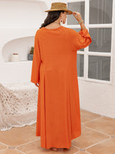 Load image into Gallery viewer, Plus Size Tie Neck Long Sleeve Slit Dress
