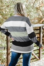 Load image into Gallery viewer, Plus Size Striped Slit Long Sleeve T-Shirt
