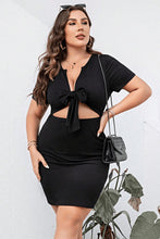 Load image into Gallery viewer, Plus Size Cutout Tie Front Short Sleeve Dress
