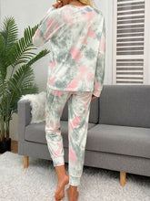 Load image into Gallery viewer, Tie-Dye Round Neck Top and Drawstring Pants Lounge Set
