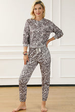 Load image into Gallery viewer, Leopard Round Neck Top and Drawstring Pants Lounge Set
