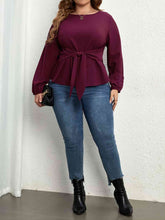 Load image into Gallery viewer, Plus Size Tie Front Long Sleeve Blouse
