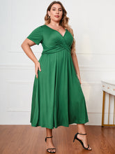 Load image into Gallery viewer, Plus Size Short Sleeve Surplice Neck Midi Dress
