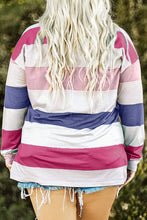 Load image into Gallery viewer, Plus Size Striped Slit Long Sleeve T-Shirt
