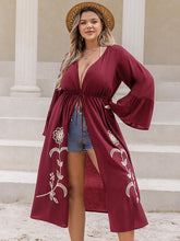 Load image into Gallery viewer, Plus Size Floral Drawstring Flared Sleeve Cardigan
