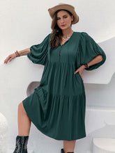 Load image into Gallery viewer, Plus Size Tie Neck Balloon Sleeve Midi Dress
