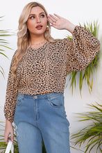 Load image into Gallery viewer, Plus Size Animal Print Balloon Sleeve V-Neck Blouse
