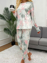 Load image into Gallery viewer, Tie-Dye Round Neck Top and Drawstring Pants Lounge Set
