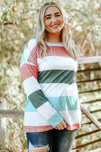 Load image into Gallery viewer, Plus Size Striped Slit Long Sleeve T-Shirt
