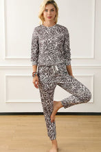 Load image into Gallery viewer, Leopard Round Neck Top and Drawstring Pants Lounge Set
