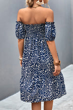 Load image into Gallery viewer, Ditsy Floral Smocked Frill Trim Off-Shoulder Dress
