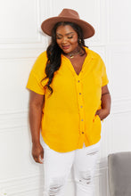 Load image into Gallery viewer, Zenana Full Size Summer Breeze Gauze Short Sleeve Shirt in Mustard
