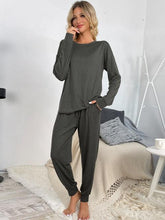 Load image into Gallery viewer, Round Neck Top and Drawstring Pants Lounge Set
