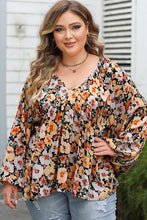 Load image into Gallery viewer, Plus Size Floral V-Neck Balloon Sleeve Blouse
