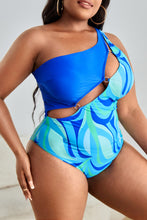 Load image into Gallery viewer, Plus Size Printed Ring Detail One-Shoulder One-Piece Swimsuit
