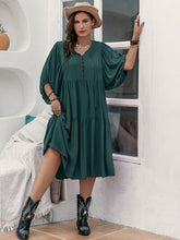 Load image into Gallery viewer, Plus Size Tie Neck Balloon Sleeve Midi Dress
