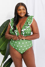 Load image into Gallery viewer, Marina West Swim Moonlit Dip Ruffle Plunge Swimsuit in Mid Green
