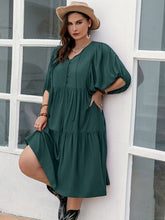 Load image into Gallery viewer, Plus Size Tie Neck Balloon Sleeve Midi Dress
