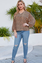 Load image into Gallery viewer, Plus Size Animal Print Balloon Sleeve V-Neck Blouse
