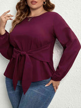 Load image into Gallery viewer, Plus Size Tie Front Long Sleeve Blouse
