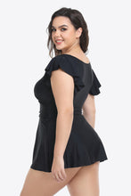 Load image into Gallery viewer, Plus Size Ruffled Plunge Swim Dress and Bottoms Set
