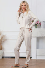 Load image into Gallery viewer, Half Button Round Neck Top and Drawstring Pants Lounge Set
