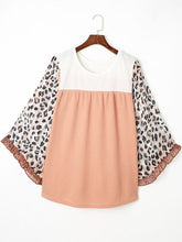 Load image into Gallery viewer, Plus Size Leopard Ruffle Trim Long Sleeve Blouse
