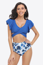 Load image into Gallery viewer, Two-Tone Flutter Sleeve Tied Two-Piece Swimsuit
